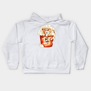 cute ginger cat in a popcorn pot on a plain background Kids Hoodie